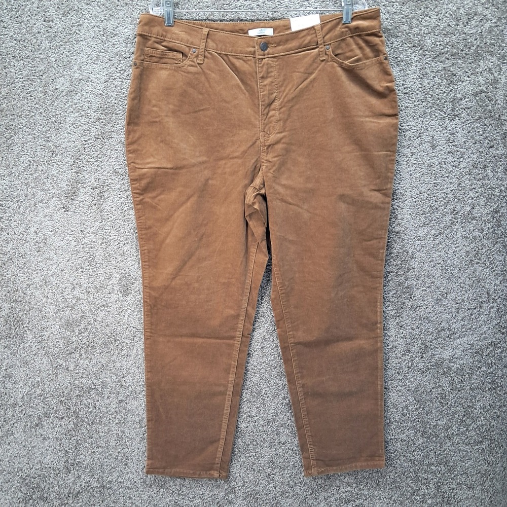 Croft & Barrow Womens Brown Corduroy Straight Leg Mid Rise Pants 18 Short NWT
